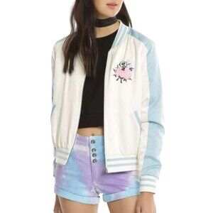 Disney Alice In Wonderland Rare Cream Satin Embroidered Bomber Jacket Size L